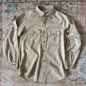 Vintage JCPenney Big Mac Work Shirt Tan Khaki Penn-Prest Long Sleeve‎ Mens L